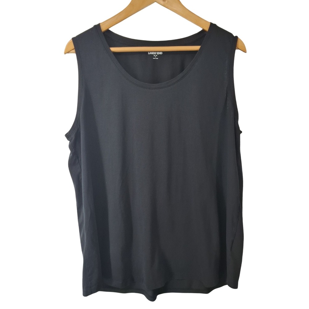 Lands End Women's Tank Top XL Petite Black Supima Cotton Made in Peru Sleeveless